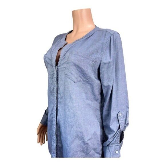 Westbound Women SZ Large 100% Cotton Blue Chambray Knit Button Up Shirt Top - Picture 12 of 12